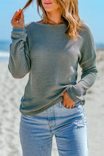 Waffle Knit Drop Shoulder Long Sleeve Top