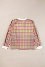 Pink Colorblock Plaid Patchwork Henley Blouse