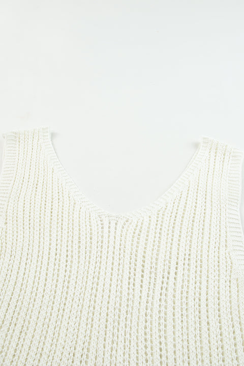 Hollowed Knit V Neck Tank Top