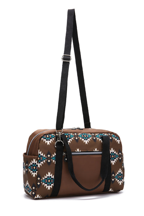 Coffee Western Aztec Print PU Leather Large Travel Duffel Bag