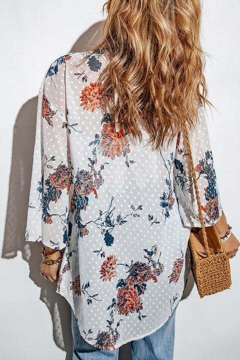 Floral Print Open Front Bell Sleeve kimono