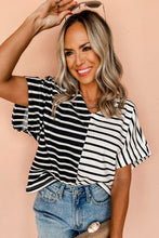 Black Stripe Two Tone Colorblock V Neck T Shirt