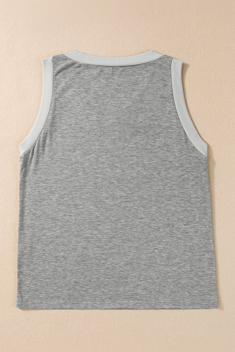 Gray Ribbed V Neck Tank