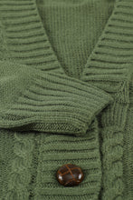 Green Front Pocket and Buttons Closure Cardigan