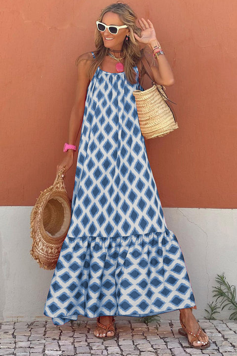 Geometric Print Loose Fit Sleeveless Maxi Dress