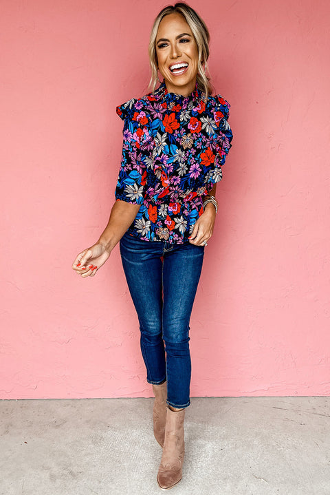 Top peplum con volantes y estampado floral