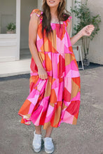 Multicolour Geometric Printed Ruffled Straps Tiered Midi Dress