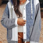 Light Blue Quilted Textured Patchwork Loose Fit Hooded Jacket