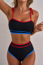 Black Triple Color Trimmed High Waist Bikini Set