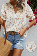 White Floral Eyelet Embroidered Puff Sleeve Notch V Neck Blouse