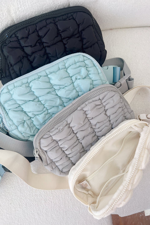 White Quilted Puffer Belt Bag Fanny Pack