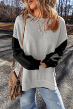 Gray Two Tone Patchwork Drop Shoulder Pullover Sweatshirt