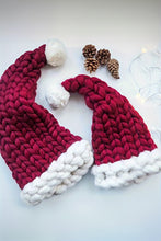 Red Dahlia Color Block Pom Pom Decor Chunky Knitted Christmas Hat