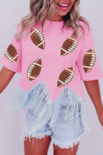 Pink Sequined Rugby Fringe Hem Cropped T Shirt