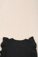 Black Wavy Textured Ruffle Sleeve Top