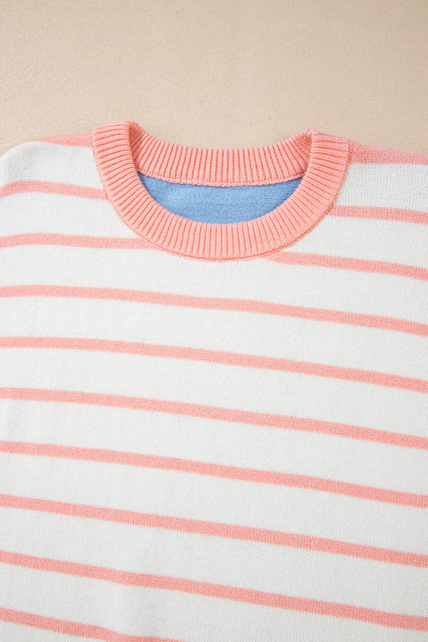 Pale Chestnut Colorblock Striped Drop Shoulder Cozy Sweater