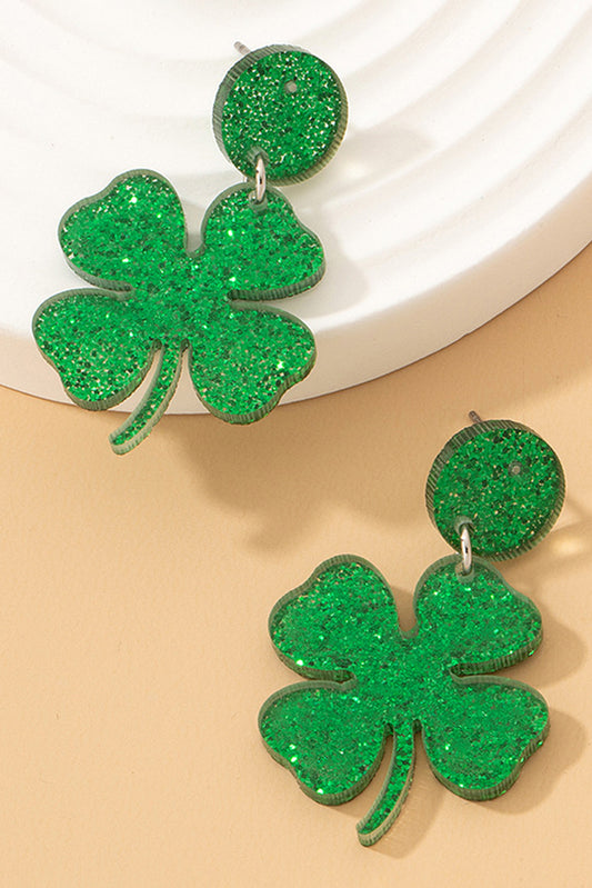 Blackish Green St Patricks Shamrock Shape Stud Earrings