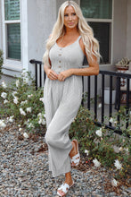 Black Stripe Half Buttoned Sleeveless Wide Leg Jumpsuit