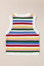 Multicolour Striped Knitted Eyelet Slim Sweater Vest