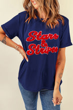 Blue Chenille Stars & Stripes Patched Graphic T Shirt