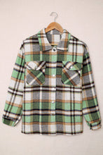 Green Geometric Plaid Print Pocketed Shacket