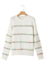 White Colorful Crossed Stitch Drop Shoulder Sweater