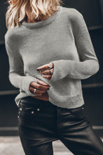 Gray Solid Color Thumbhole Sleeve Ribbed Edge Sweater