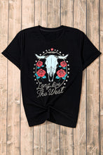 Black Long Live The West Floral Steer Head Graphic Tee