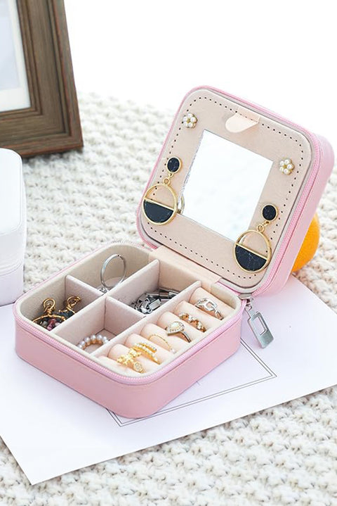 Pink Glitter Chenille Z Graphic Mini Jewelry Box with Mirror