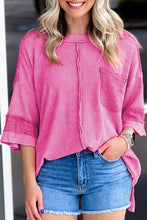 Bright Pink Oversized Mineral Wash Textured Bracelet Sleeve Top