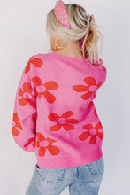 Rose Big Flower Knit Ribbed Trim Sweater