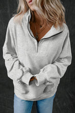 Light Grey Zip-up Stand Neck Kangaroo Pocket Sweatshirt