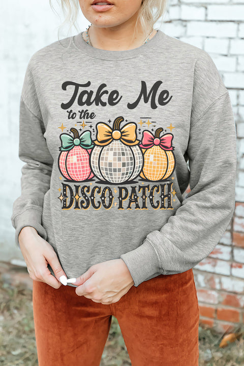 Gray Disco Ball Bowknot Pumpkin Graphic Crewneck Sweatshirt