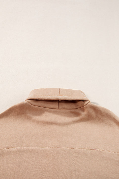 Light French Beige Drawstring Turtleneck Dolman Sleeve Sweatshirt