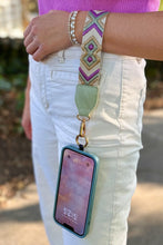 Sea Green Geometric Printed Phone Strap And Detachable Zipped Pouch