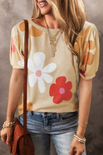 Apricot Flower Print Bubble Sleeve Tee