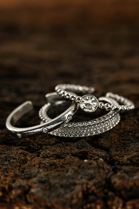 Silvery 3pcs Rhinestone Alloy Opening Ring Set