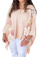 Apricot Pink Plus Size Flower Patchwork Exposed Seam High Low Top