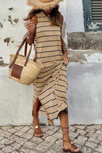 Stripe Print Open Back Sleeveless Maxi Dress with Slits