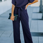 Blue Oh So Glam Belted Wide Leg Jumpsuit