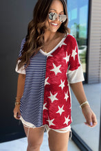 Multicolor Stripes Stars Print Knit Short Sleeves Top