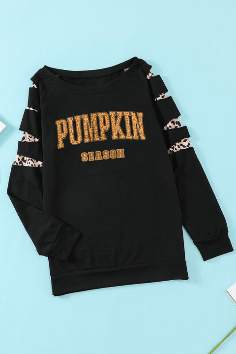 Black Leopard PUMPKIN SEASON Graphic Ripped Sleeve Sweatshirt