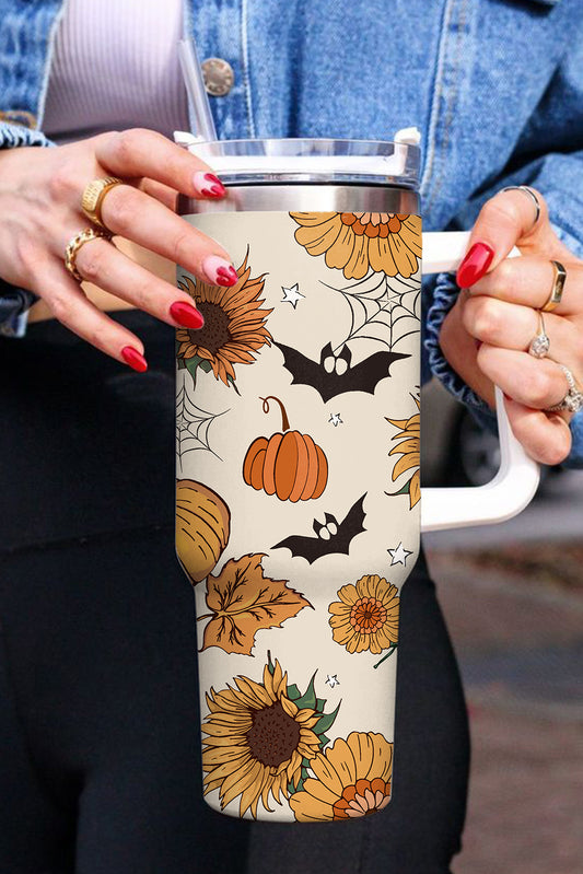 Taza de vacío de acero inoxidable con asa y estampado de patrón de Halloween de Blancanieves 