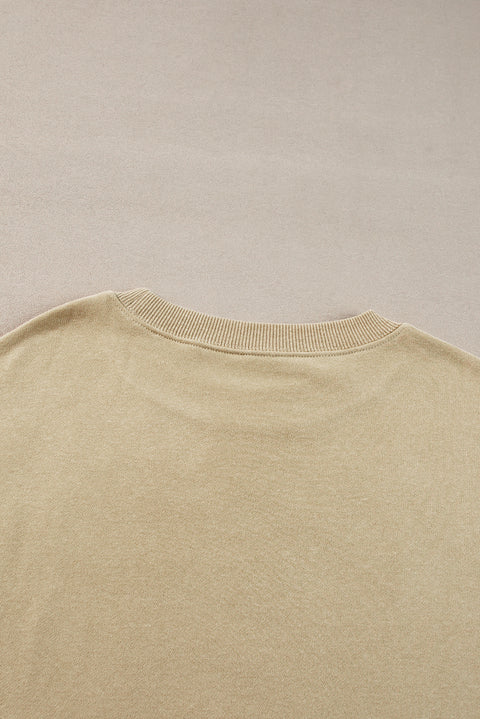 Parchment Solid Loose Crew Neck Fleece Sweatshirt