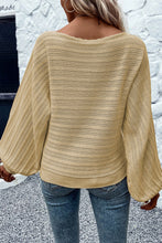 Apricot Lantern Sleeve Eyelets Textured Knit Sweater