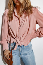 Solid Color Button Up Puff Sleeve Blouse