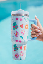 Light Blue Beach Day Fun Pattern Cup with Handle 40oz