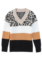 Khaki Leopard Color Block Long Sleeve Sweater