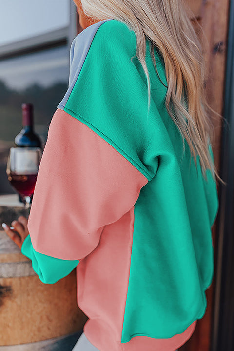 Blossom Colorblock Patchwork Drop Shoulder Sweatshirt