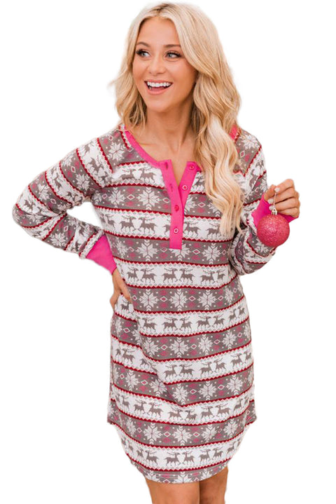 Christmas Pattern Henley Pajama Dress